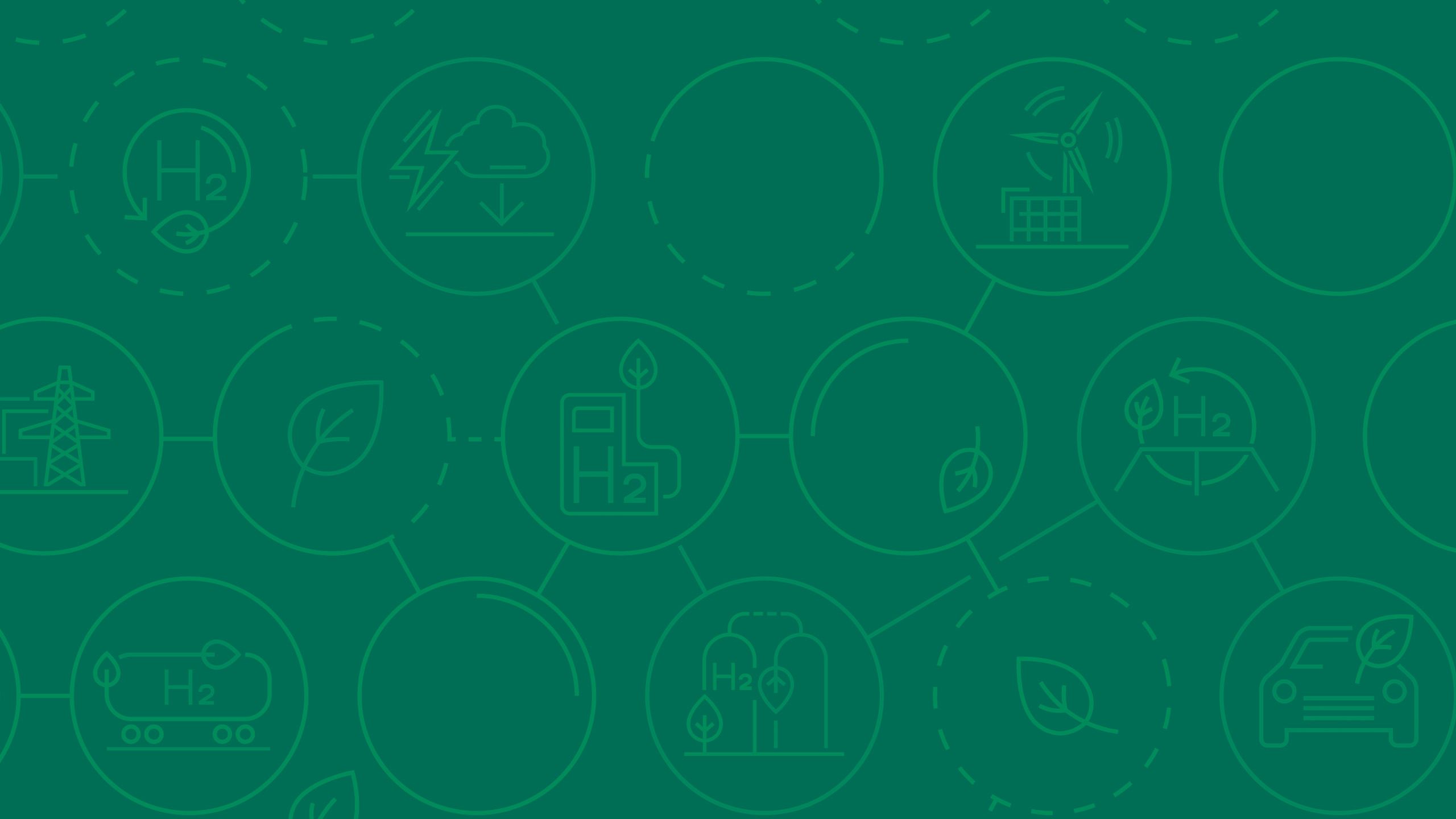 green background graphic with green hydrogen symbols